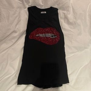 LAUREN MOSHI Rhinestone Biting Lip Muscle Tank (S)